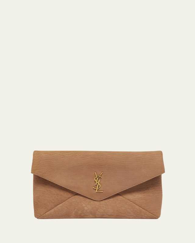 Large YSL Envelope Pouch Clutch Bag in Pebbled Leather